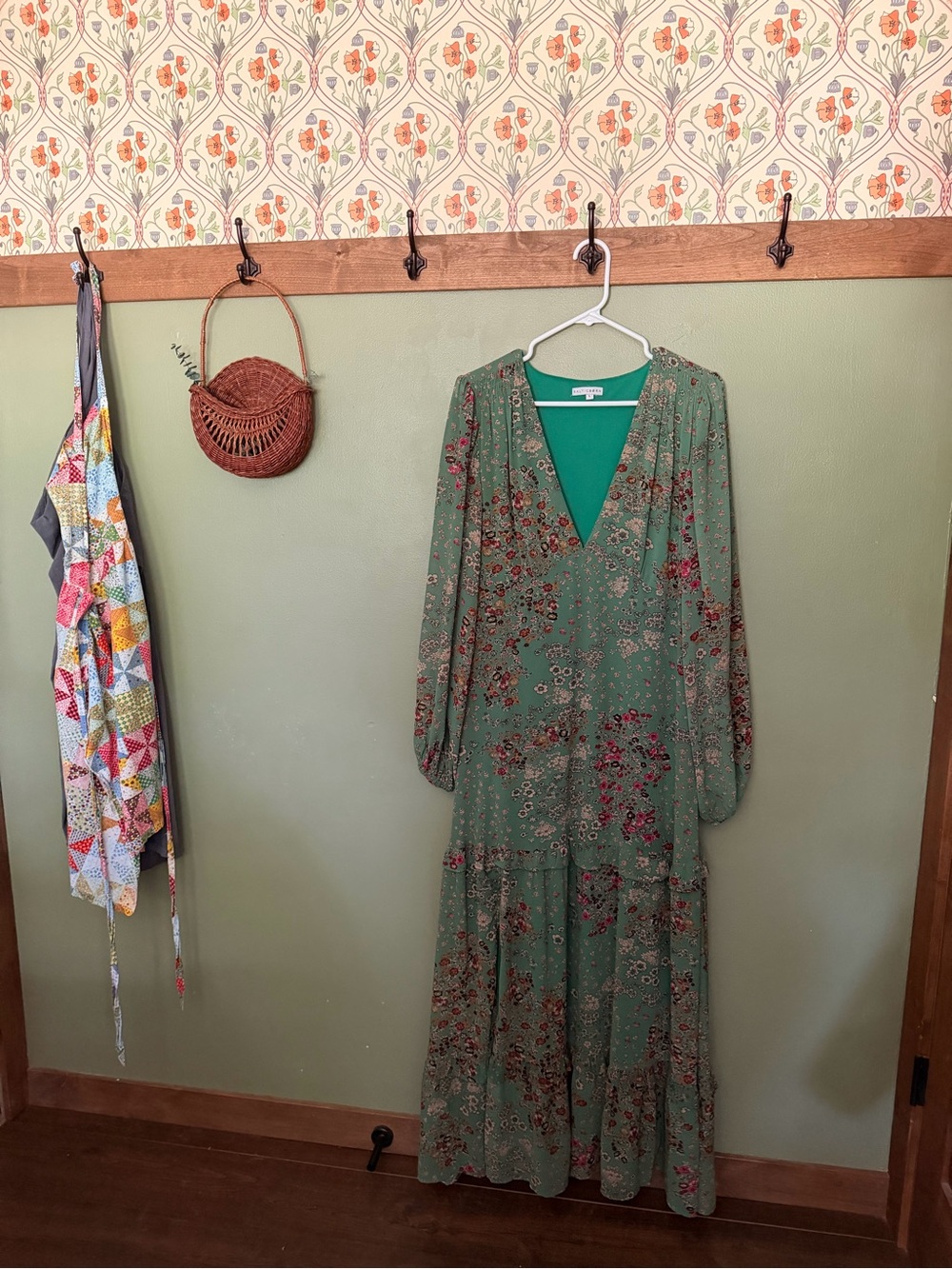 Baltic Born Green Floral V‑Neck Long Sleeve Maxi Dress
